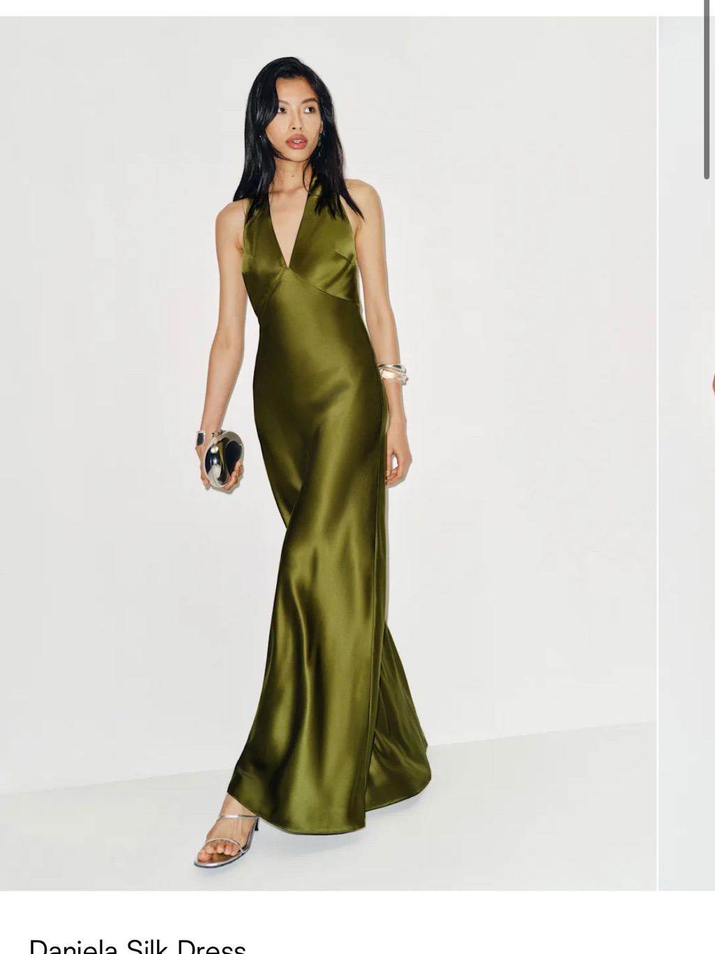 Reformation Daniela Silk V-Neck Maxi Dress In Olive
